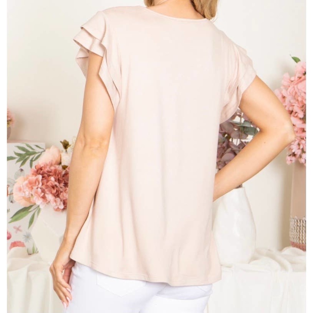 NEW Beige Layered Ruffle Short Sleeve Top - Picture 3 of 5